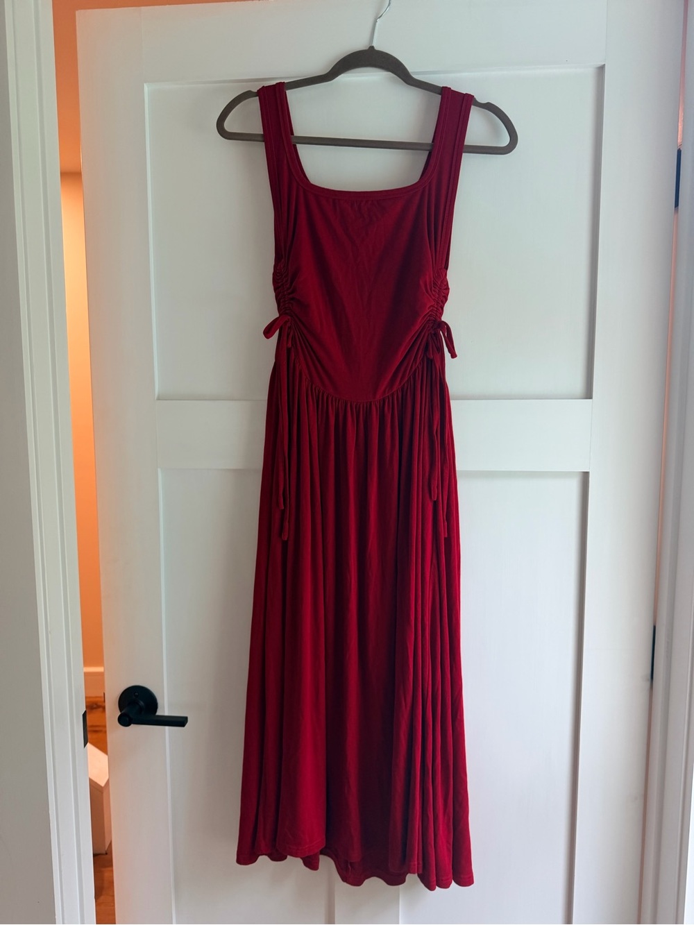 Sleeveless Red Midi Dress with Side Tie Details -